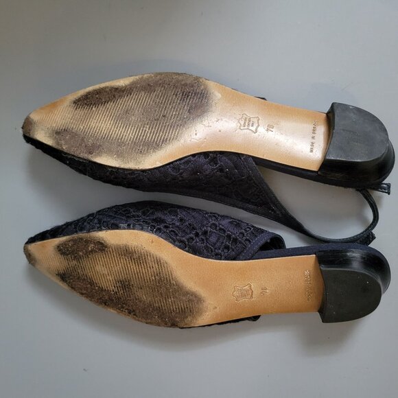 Talbots Blue Lace Slingback Pointed Flats Size 7B Genuine Leather Sole - Picture 5 of 5